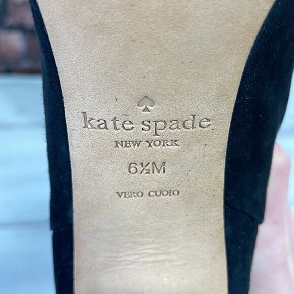 Kate Spade Shoe Over the Knee Heeled Boot Black Suede Leather 6 1/2 Medium M - Picture 15 of 16